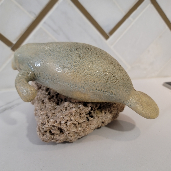 Ceramic manatee on a shell rock. This plus size mermaid is cute beach decor! - Picture 9 of 12